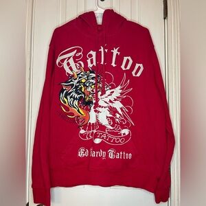 Ed Hardy Men’s Red Graphic Tattoo Hoodie size large EUC